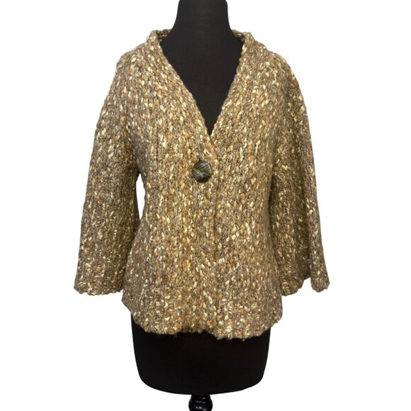Leo & Nicole Womens Cardigan Sweater Brown XL Wool Blend Open Front Button - Picture 1 of 6